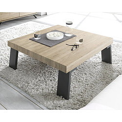 JLC KREATION Table basse moderne carré bois et métal DIANA