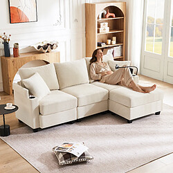 Merax Canapé Convertible - Canapé D'angle 3 Places- Avec 1 Repose-pieds - 213.5x138x87cm - Beige