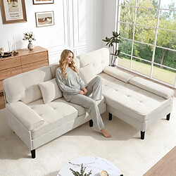 Merax Canapé D'angle-en Chenille-canapé 3 Places Avec Méridienne,repose-pieds-beige