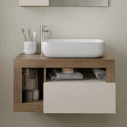 JLC KREATION Meuble suspendu salle de bain coloris noyer et blanc L 80cm GAMA