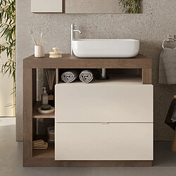 JLC KREATION Meuble salle de bain couleur noyer et blanc + vasque L 90cm GAMA