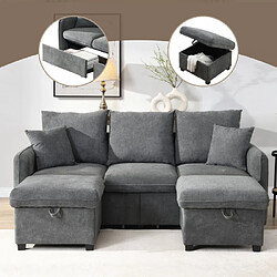 Merax Canapé D'angle-canapé 3 Places-avec Rangement Intégré-canapés Modulable Convertible-gris