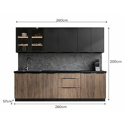 JLC KREATION Cuisine complète moderne bois et noir 260cm MAO pas cher