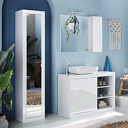 Avis JLC KREATION Colonne de salle de bain 1 porte miroir laqué blanc H195cm CALIA