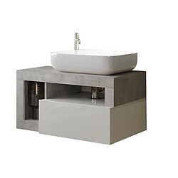 JLC KREATION Meuble suspendu salle de bain gris béton et blanc L 80cm GAMA