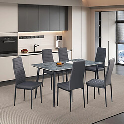 JLC KREATION Ensemble table à manger 140cm avec 6 chaises grises OSKAR