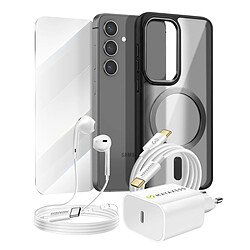 Mayaxess Pack Essentiel pour Galaxy S24 Coque, Verre, Chargeur, Écouteurs (5 pièces) Noir