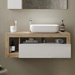 JLC KREATION Meuble suspendu salle de bain couleur chêne et blanc L 110cm GAMA