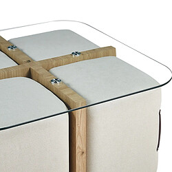 JLC KREATION Table basse en bois et en verre avec poufs NASH pas cher