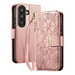 Avizar Étui Portefeuille pour Galaxy A37 Motif Floral avec Poche Zippée Intégré Rose