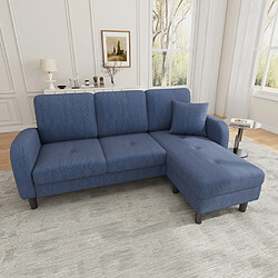 Merax Canapé D'angle-avec Méridienne-canapé 3 Places-en Coton Et Lin-design Modulable-bleu