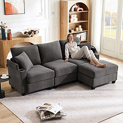 Merax Canapé Convertible - Canapé D'angle 3 Places- Avec 1 Repose-pieds- Gris Foncé