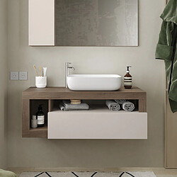 JLC KREATION Meuble suspendu salle de bain couleur noyer et blanc L 110cm GAMA