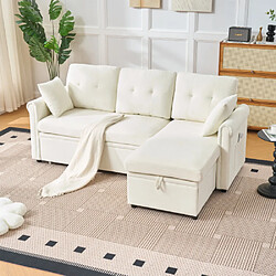 Merax Canapé Convertible 3 Places-avec Rangement-canapé-lit-canapé D'angle-en Chenille-beige