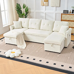 Merax Canapé Convertible 4 Places-avec Rangement-canapé-lit-canapé D'angle-en Chenille-beige