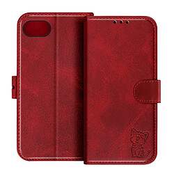 Avizar Étui Portefeuille pour iPhone 17e Motif Chaton avec Fonction Support Rouge