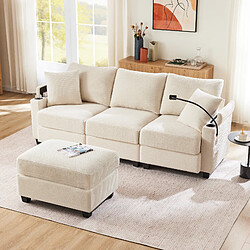 Merax Canapé Convertible - Canapé D'angle 3 Places- Avec 1 Repose-pieds - 213.5x138x87cm - Beige