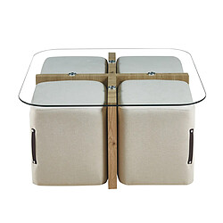 Acheter JLC KREATION Table basse en bois et en verre avec poufs NASH