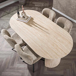 JLC KREATION Table à manger ovale avec plateau céramique travertin ALINE pas cher