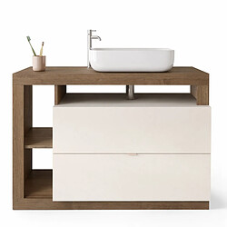 JLC KREATION Meuble salle de bain couleur noyer et blanc + vasque L 110cm GAMA