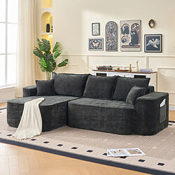 Merax Canapé D'angle-avec Méridienne-assise Profonde XXL-canapé Modulable-en Chenille-noir