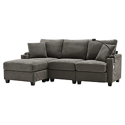 Merax Canapé Convertible - Canapé D'angle 3 Places- Avec 1 Repose-pieds- Gris Foncé