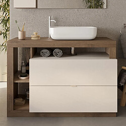 JLC KREATION Meuble salle de bain couleur noyer et blanc + vasque L 110cm GAMA