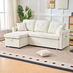 Merax Canapé Convertible 3 Places-avec Rangement-canapé-lit-canapé D'angle-en Chenille-beige