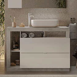 JLC KREATION Meuble salle de bain couleur gris béton et blanc + vasque L 110cm GAMA
