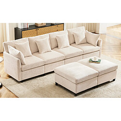 Merax Canapé Convertible - Canapé D'angle 4 Places- Avec 2 Repose-pieds - 278x161x81cm - Beige