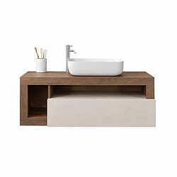 JLC KREATION Meuble suspendu salle de bain couleur noyer et blanc L 110cm GAMA
