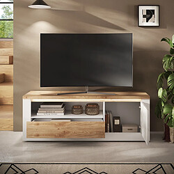 Acheter JLC KREATION Meuble tv moderne laqué blanc et bois + led 160cm ARIA