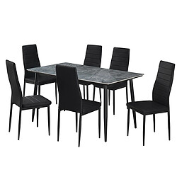 JLC KREATION Ensemble table à manger 140cm avec 6 chaises noires OSKAR