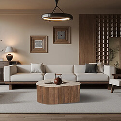 JLC KREATION Table basse en bois massif avec plateau en travertin LUPA