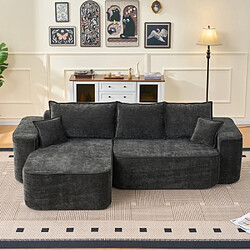 Merax Canapé D'angle-avec Méridienne-assise Profonde XXL-canapé Modulable-en Chenille-noir