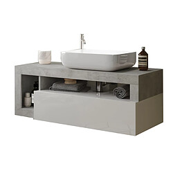 JLC KREATION Meuble suspendu salle de bain couleur gris béton et blanc 110cm GAMA