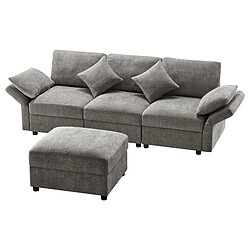 Merax Canapé Convertible - Canapé D'angle 3 Places- Avec 1 Repose-pieds - 218x156.5x86cm - Gris