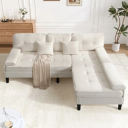 Merax Canapé D'angle-en Chenille-canapé 3 Places Avec Méridienne,repose-pieds-beige