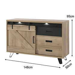 JLC KREATION Buffet industriel décor chêne clair 2 portes avec LED COSTA pas cher