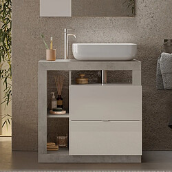 JLC KREATION Meuble salle de bain gris béton et blanc + vasque L 80cm GAMA