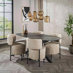 JLC KREATION Table à manger ovale en céramique avec pied central DANY