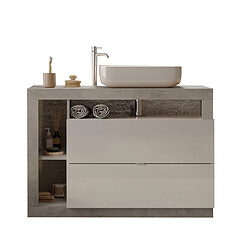 JLC KREATION Meuble salle de bain couleur gris béton et blanc + vasque L 110cm GAMA
