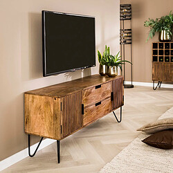 JLC KREATION Meuble TV en bois de manguier 2 portes et 2 tiroirs ATEKA 