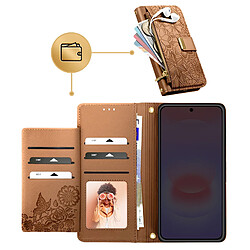 Avizar Étui Portefeuille pour Galaxy A37 Motif Floral avec Poche Zippée Intégré Marron pas cher