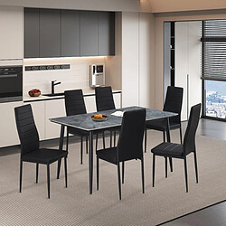 JLC KREATION Ensemble table à manger 140cm avec 6 chaises noires OSKAR