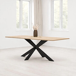 JLC KREATION Table à manger moderne pied central coloris beige 180cm EROS