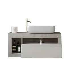 JLC KREATION Meuble suspendu salle de bain gris béton et blanc L 90cm GAMA