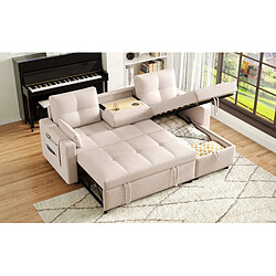 Merax Canapé Convertible - Canapé Lit 3 Places - Grand Espace De Rangement- Beige