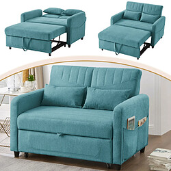 Merax Canapé Pliant Deux Places-dossier Réglable En Trois Positions-en Coton Et Lin-bleu-vert