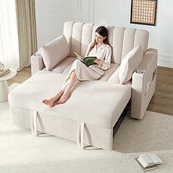 Merax Canapé Convertible - Canapé Lit 2 Places - Avec Porte-gobelet - 136x162x84cm - Beige